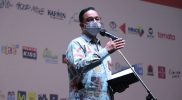 Gubernur DKI Jakarta, Anies Baswedan memberikan sambutan pada Pembukaan Jakarta Film Week 2021, Kamis (18/11) malam. Foto: Dok: Pemprov DKI Jakarta